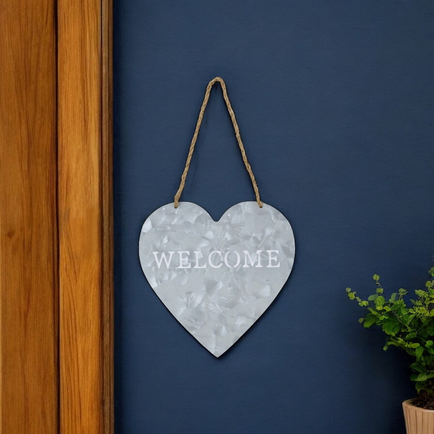 10" Gray Galvanized Metal Heart Shaped Welcome Wall Decor