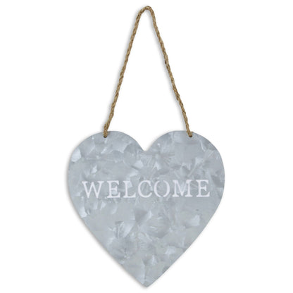 10" Gray Galvanized Metal Heart Shaped Welcome Wall Decor