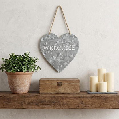 10" Gray Galvanized Metal Heart Shaped Welcome Wall Decor