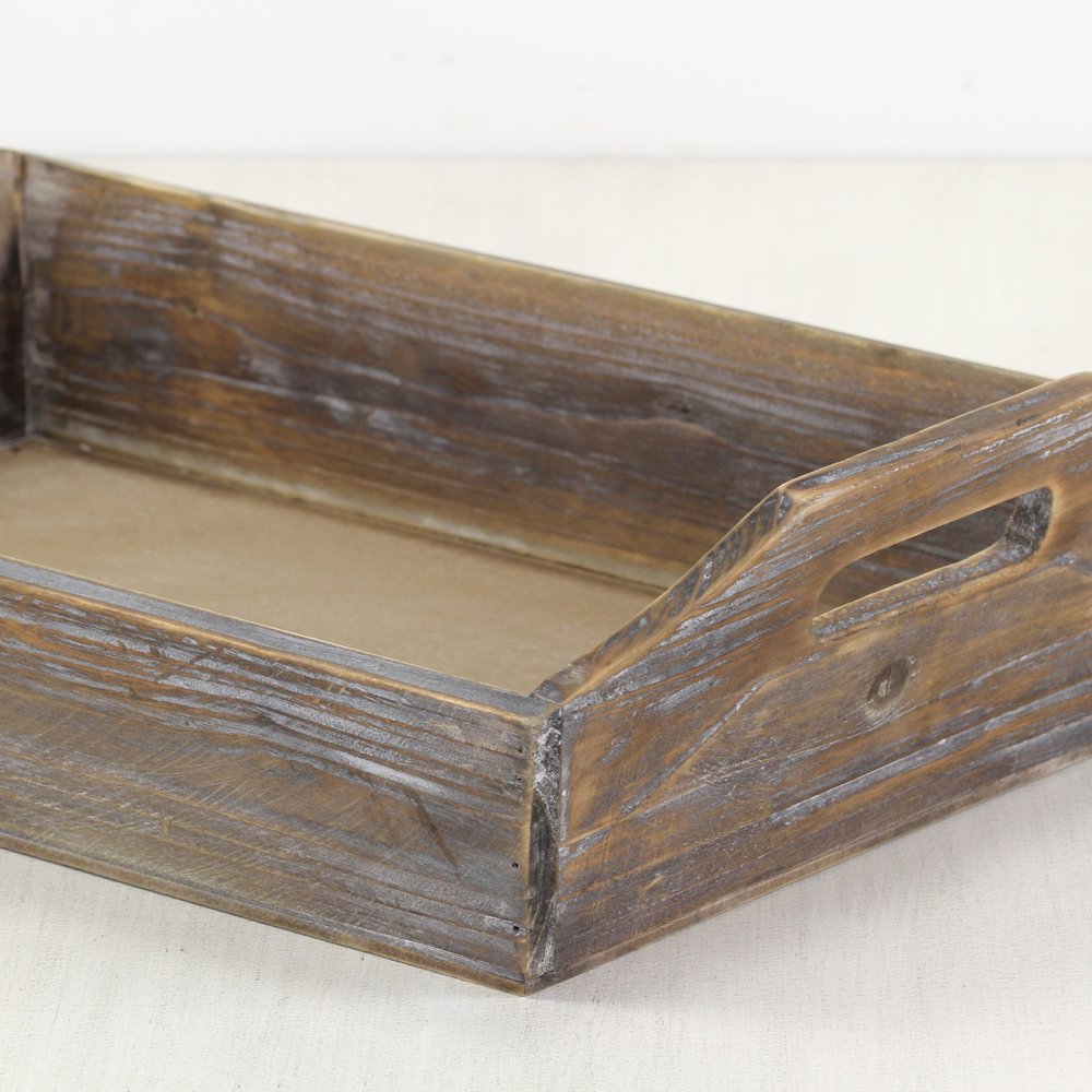Dark Brown Finish Wood Serving Tray With Handles