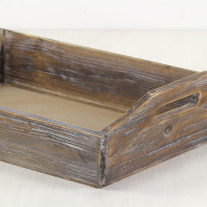 Dark Brown Finish Wood Serving Tray With Handles