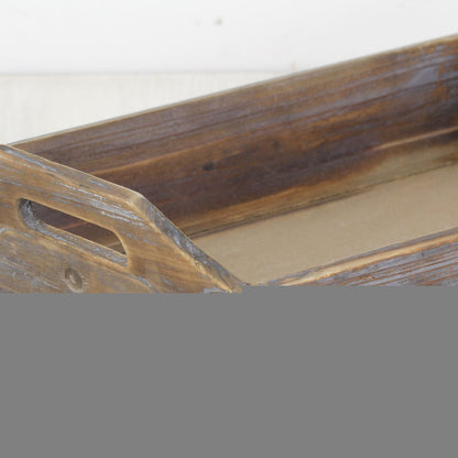Dark Brown Finish Wood Serving Tray With Handles