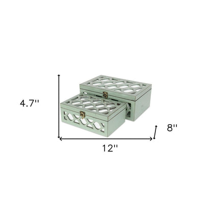 Set of Two Green Wood And Mirrored Glass Boxes