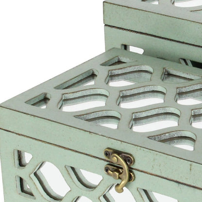 Set of Two Blue Mirrored Glass And Wood Box With Lid