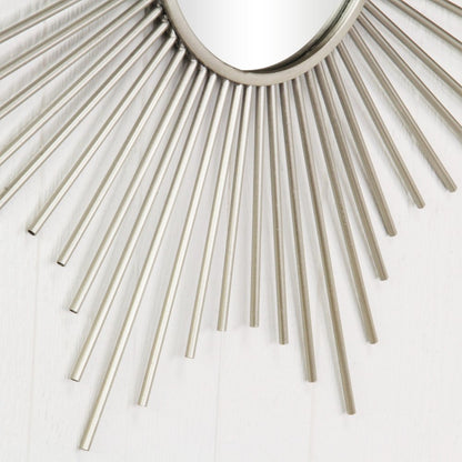 Striking Silver Metal Sunburst Design Wall Mirror