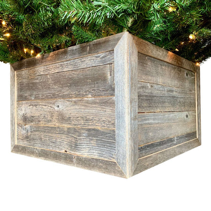 18" Gray Distressed Wood Christmas Tree Collar