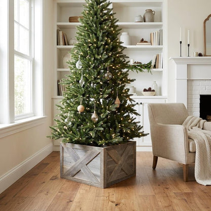 23" Gray Distressed Wood Christmas Tree Collar
