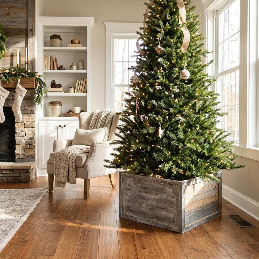 23" Gray White Wash Plank Christmas Tree Collar