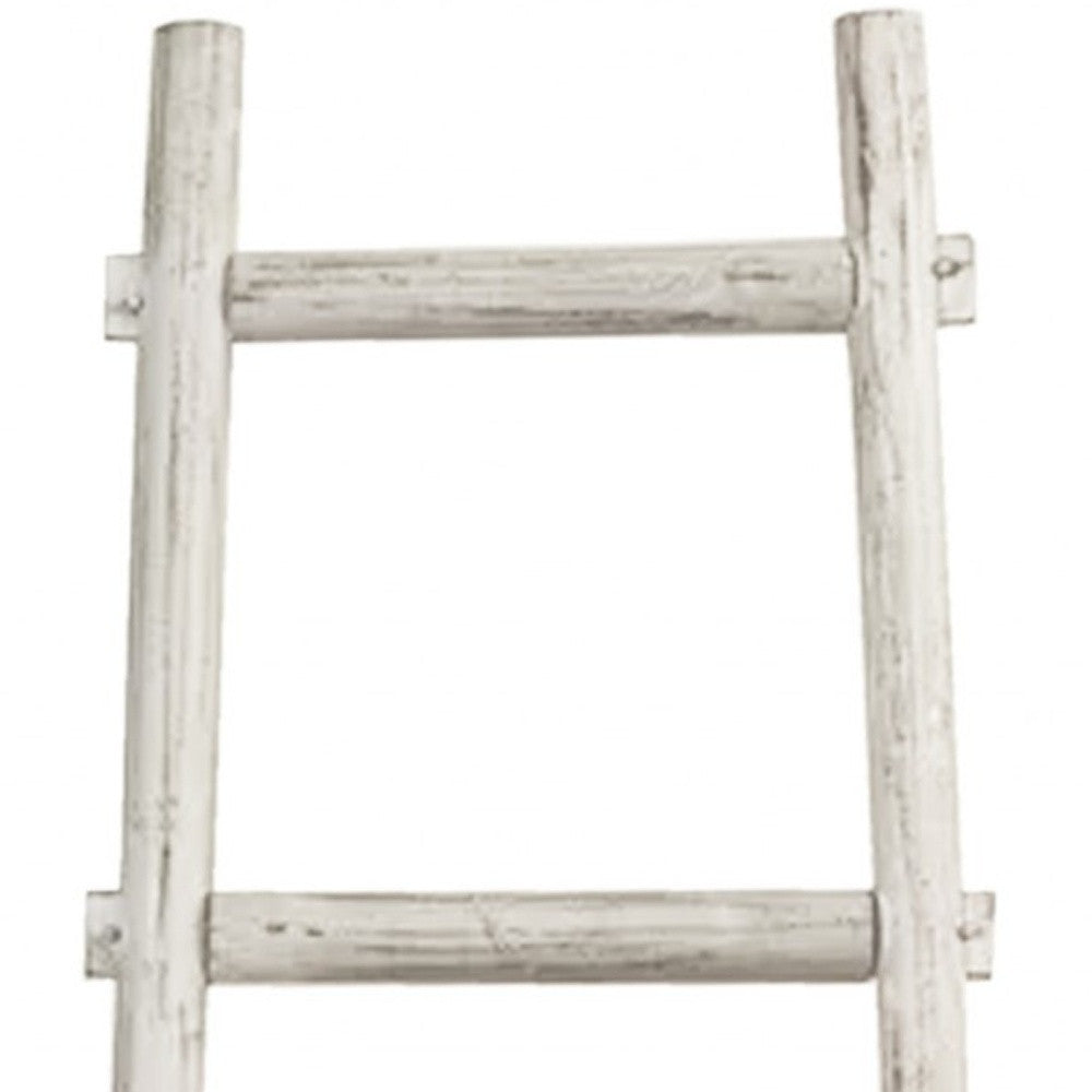 59" Gray Five Step Rustic Weathered Grey Wood Ladder Shelf