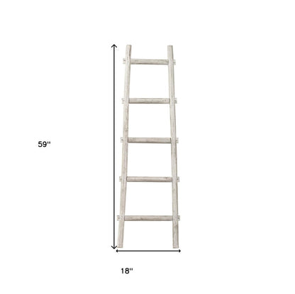 59" Gray Five Step Rustic Weathered Grey Wood Ladder Shelf