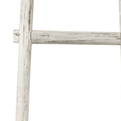 59" Gray Five Step Rustic Weathered Grey Wood Ladder Shelf