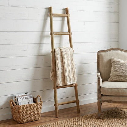 72" White Rustic Six Step Wood Ladder Shelf