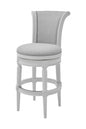 31" Light Gray And White Linen And Solid Wood Swivel Bar Chair