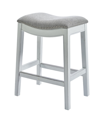 31" Light Gray And White Upholstered And Solid Wood Backless Bar Height Bar Chair