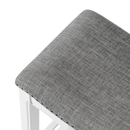 31" Light Gray And White Fabric And Solid Wood Backless Bar Height Bar Chair