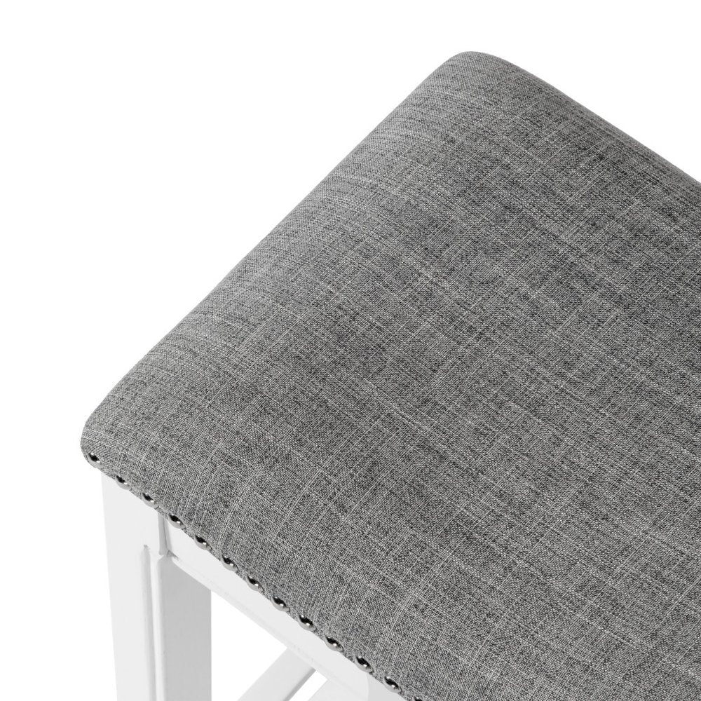 31" Light Gray And White Fabric And Solid Wood Backless Bar Height Bar Chair