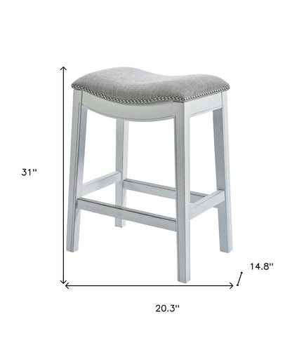 31" Light Gray And White Upholstered And Solid Wood Backless Bar Height Bar Chair