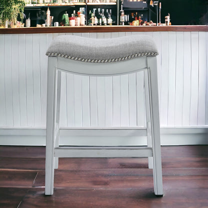 31" Light Gray And White Upholstered And Solid Wood Backless Bar Height Bar Chair