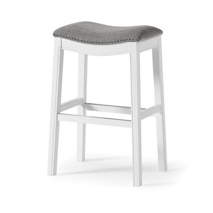 31" Light Gray And White Upholstered And Solid Wood Backless Bar Height Bar Chair