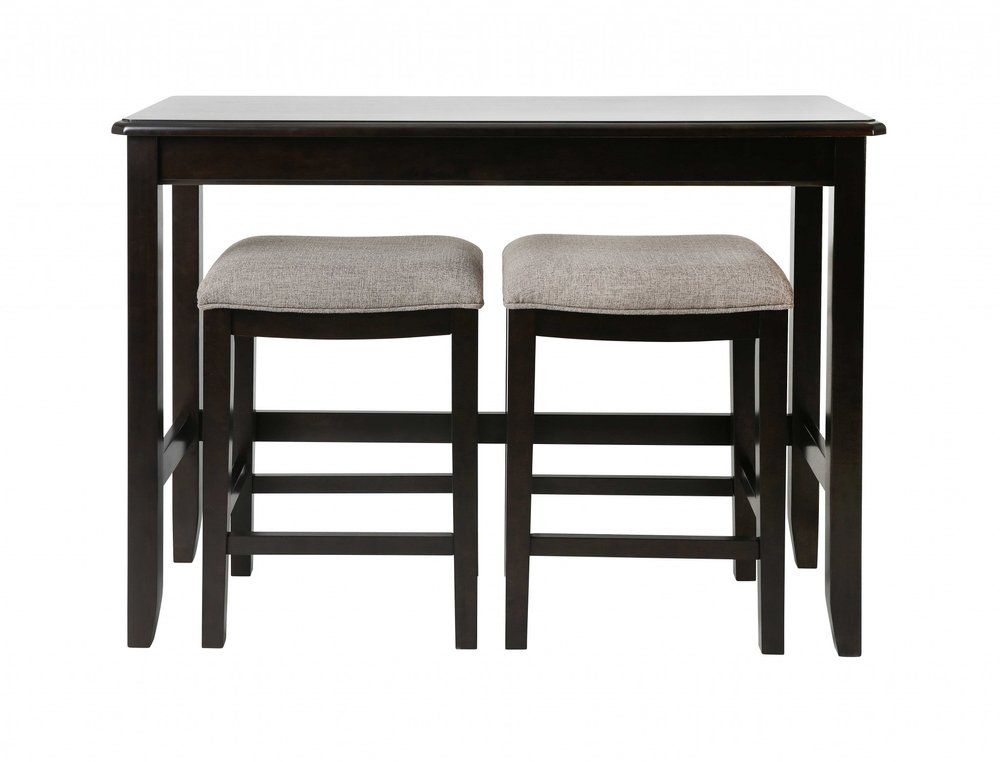 Set of Two 27" Light Gray And Dark Brown Fabric And Solid Wood Backless Bar Chairs