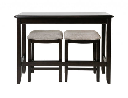 Set of Two 27" Light Gray and Dark Brown Solid Wood Backless Bar Chairs with Table