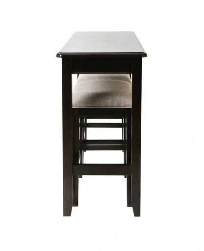 Set of Two 27" Light Gray And Dark Brown Fabric And Solid Wood Backless Bar Chairs