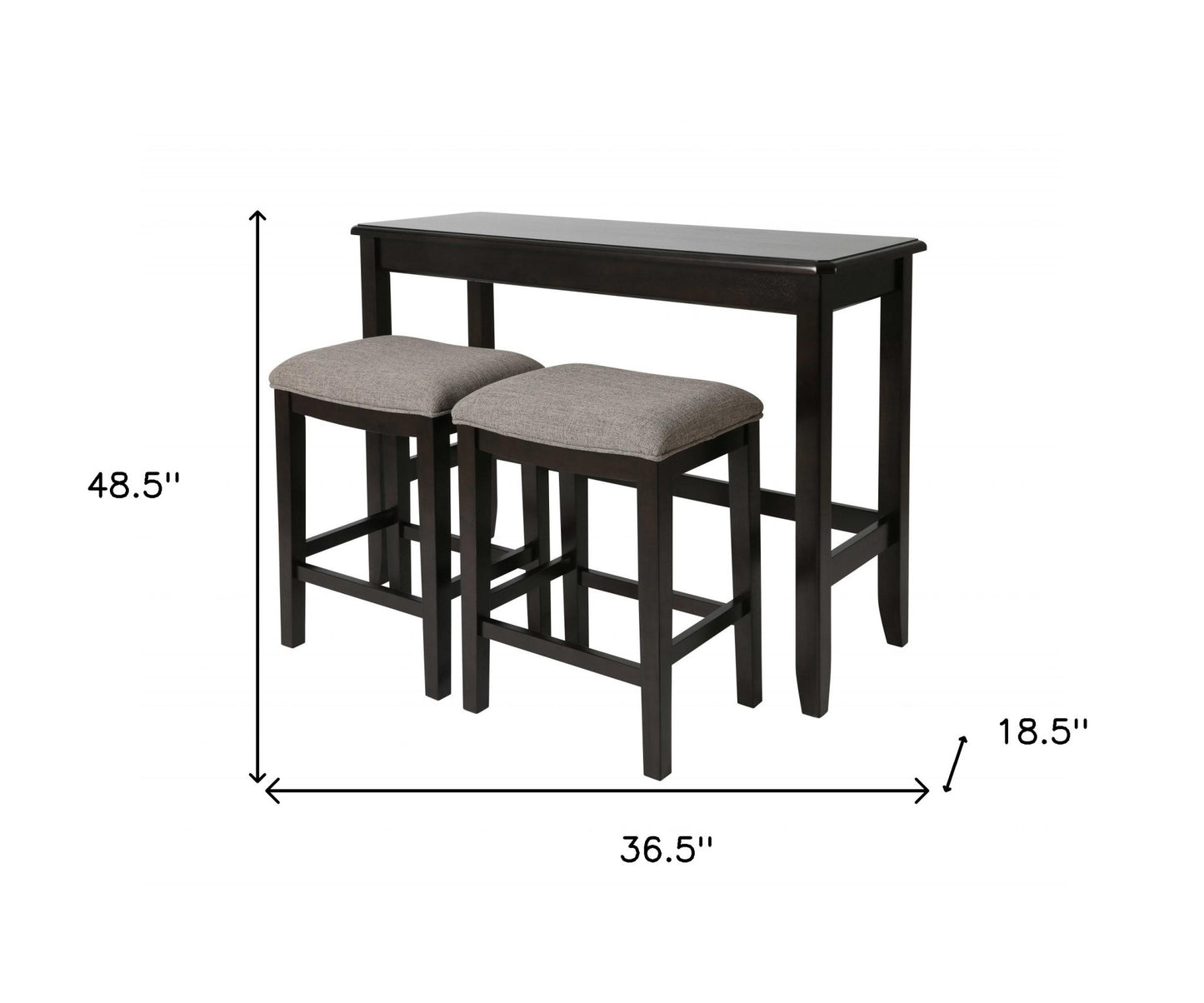 Set of Two 27" Light Gray and Dark Brown Solid Wood Backless Bar Chairs with Table