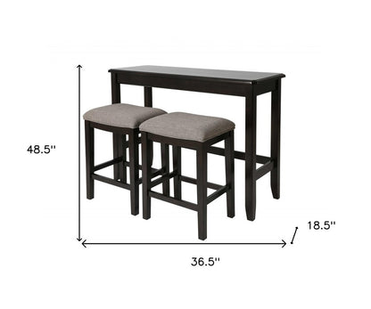 Set of Two 27" Light Gray And Dark Brown Fabric And Solid Wood Backless Bar Chairs