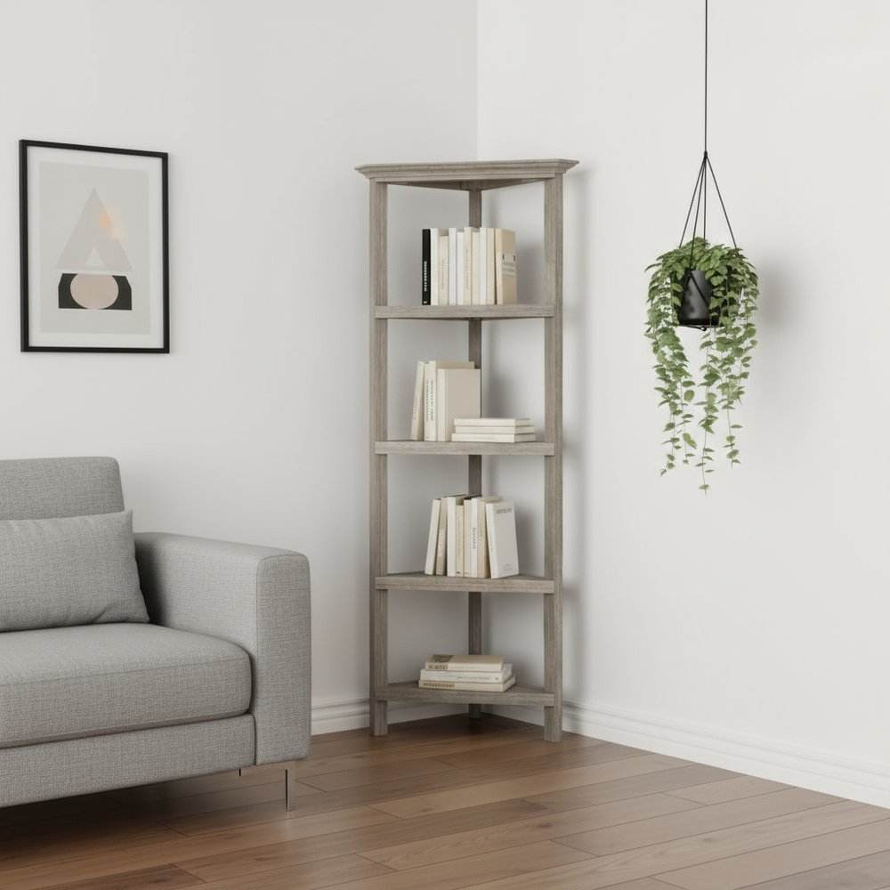 Gray Solid Wood Corner Bookcase