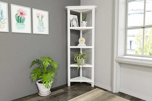 White Solid Wood Corner Bookcase