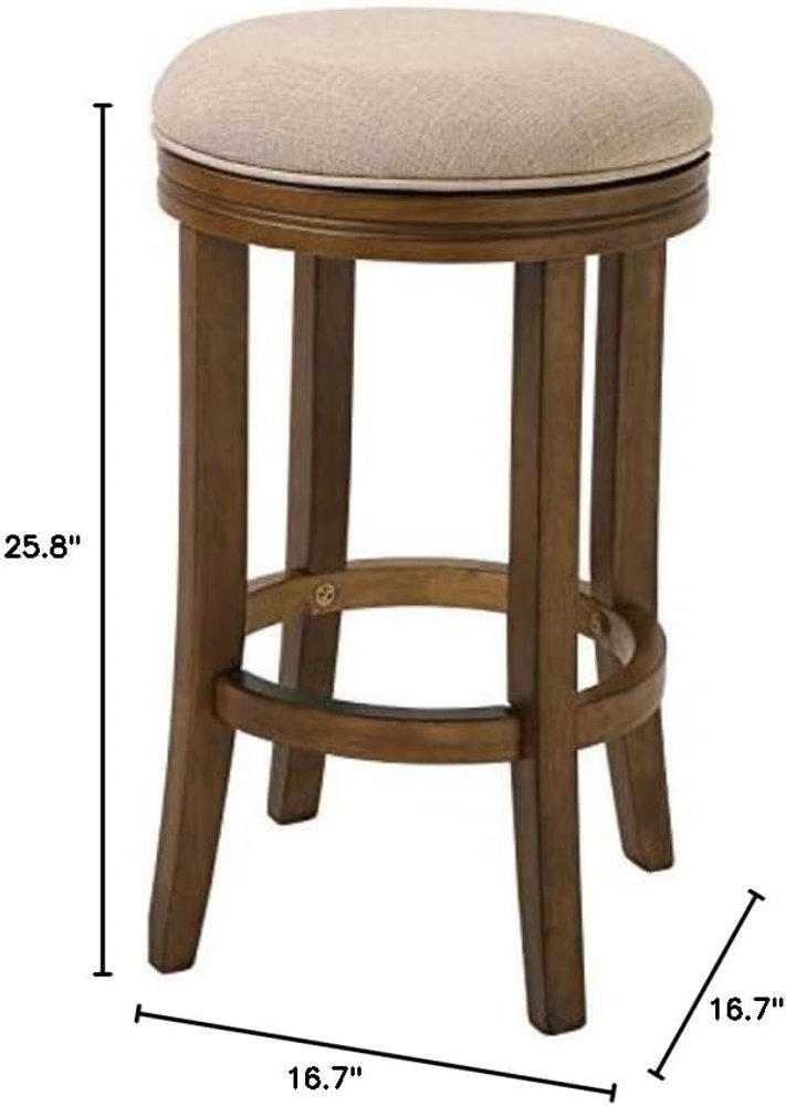 25" Cream and Brown Fabric and Solid Wood Backless Counter Height Swivel Bar Chair
