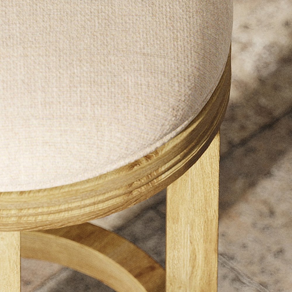 25" Cream and Brown Fabric and Solid Wood Backless Counter Height Swivel Bar Chair