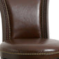 25" Dark Brown Faux Leather and Solid Wood Counter Height Swivel Bar Chair