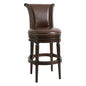 25" Walnut and Dark Brown Faux Leather and Solid Wood Bar Height Swivel Bar Chair