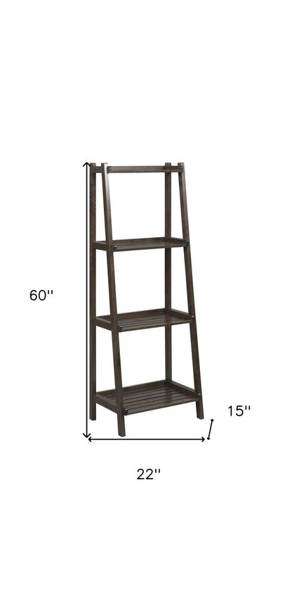 Espresso Solid Wood Ladder Bookcase