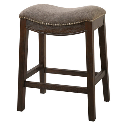 26" Gray and Brown Fabric and Solid Wood Backless Counter Height Bar Chair