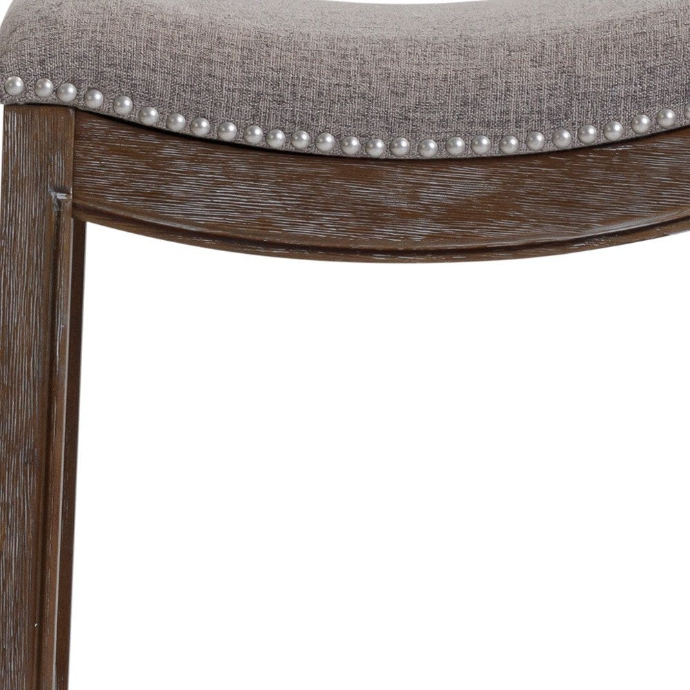 26" Gray And Brown Fabric And Linen And Solid Wood Backless Counter Height Bar Chair