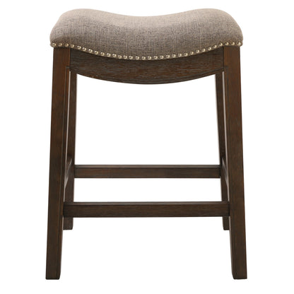 26" Gray and Brown Fabric and Solid Wood Backless Counter Height Bar Chair