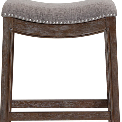 26" Gray And Brown Fabric And Linen And Solid Wood Backless Counter Height Bar Chair