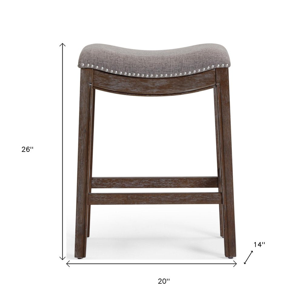 26" Gray And Brown Fabric And Linen And Solid Wood Backless Counter Height Bar Chair