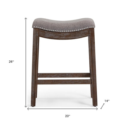 26" Gray And Brown Fabric And Linen And Solid Wood Backless Counter Height Bar Chair
