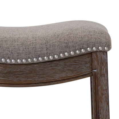 26" Gray And Brown Fabric And Linen And Solid Wood Backless Counter Height Bar Chair