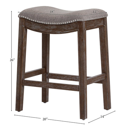 26" Gray and Brown Fabric and Solid Wood Backless Counter Height Bar Chair
