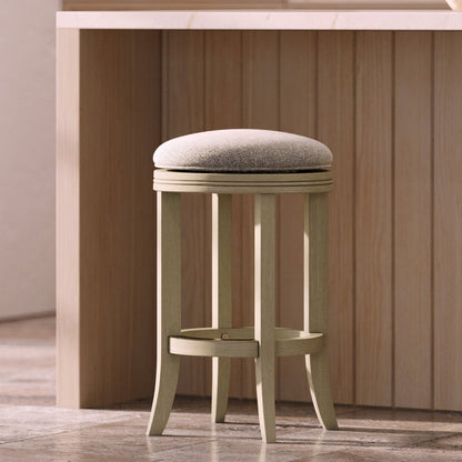 25" Gray And Ivory Fabric And Linen And Solid Wood Backless Counter Height Swivel Bar Chair