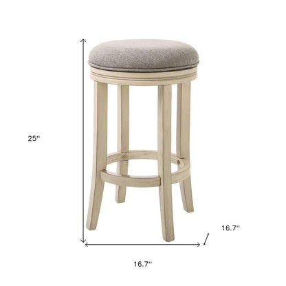 25" Gray And Ivory Fabric And Linen And Solid Wood Backless Counter Height Swivel Bar Chair