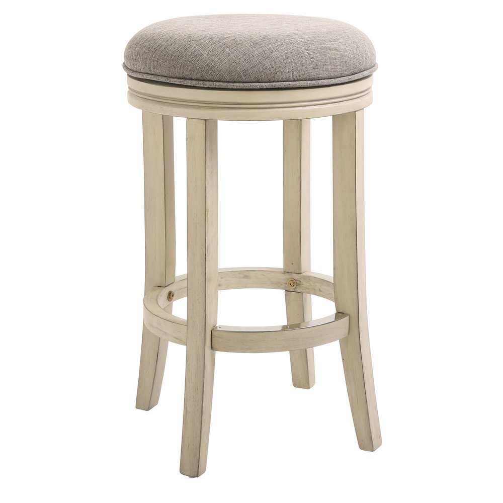 25" Gray And Ivory Fabric And Linen And Solid Wood Backless Counter Height Swivel Bar Chair