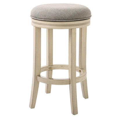 25" Gray And Ivory Fabric And Linen And Solid Wood Backless Counter Height Swivel Bar Chair