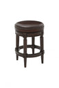 26" Dark Brown And Brown Faux Leather And Wood Backless Counter Height Swivel Bar Chair