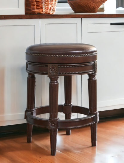 26" Dark Brown and Brown Faux Leather Backless Counter Height Swivel Bar Chair