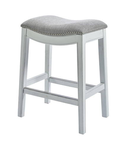 26" Gray and White Solid Wood and Linen Blend Backless Counter Height Bar Chair